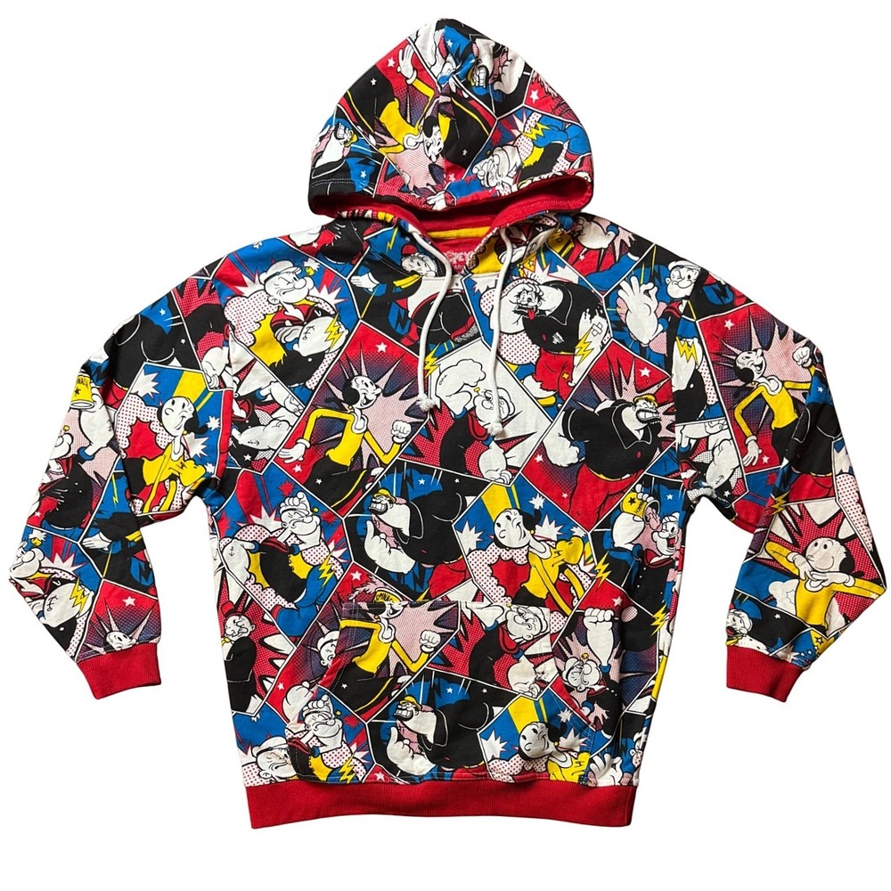 Popeye the Sailor Man Hoodie Mens XL All Over Print Comic Strip (FLAWED)
